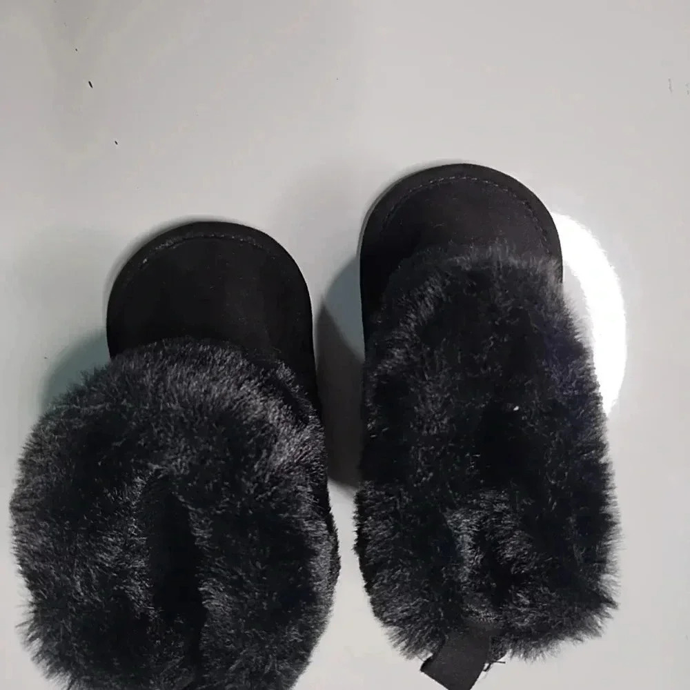 First Steps Toddler Girls Black Faux Fur Booties Size 3